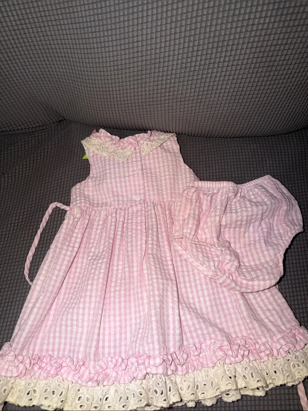 Pink Gingham Butterfly Sleeveless Kids Dress